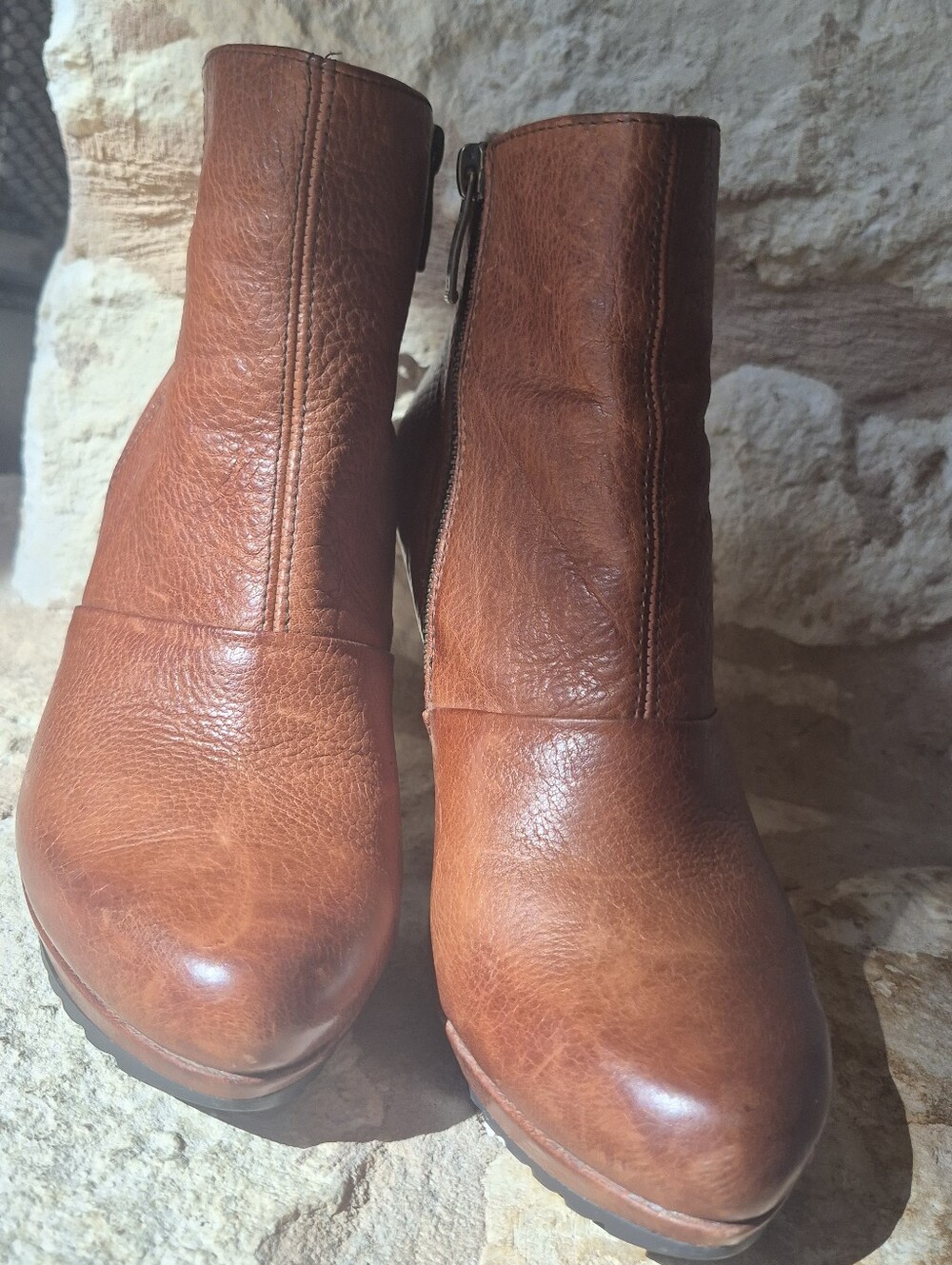 Paul Green Austria Luxe Line Leather Ankle Boots Cognac Brown Side Back Zip 7.5